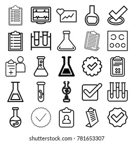 Test icons. set of 25 editable outline test icons such as clipboard, tick, checklist, cardiogram, heartbeat
