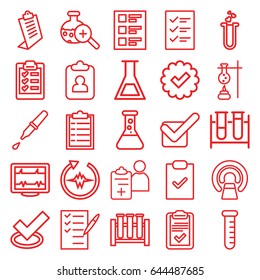 Test icons set. set of 25 test outline icons such as clipboard, heartbeat, mri, check list, pipette, doctor prescription, checklist