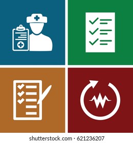 Test icons set. set of 4 test filled icons such as check list, doctor prescription, checklist