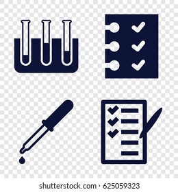 Test icons set. set of 4 test filled icons such as pipette, check list, test tube