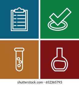 Test icons set. set of 4 test outline icons such as test tube, tick