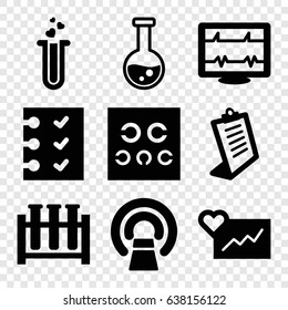Test icons set. set of 9 test filled icons such as clipboard, heartbeat, mri, checklist