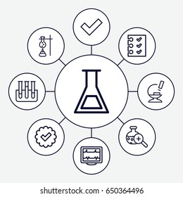 Test icons set. set of 9 test outline icons such as heartbeat, microscope, checklist