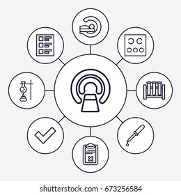 Test icons set. set of 9 test outline icons such as pipette, mri, clipboard, checklist