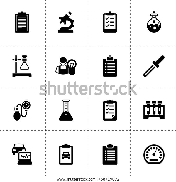 Test icons. vector\
collection filled test icons. includes symbols such as clipboard,\
speedometer, car service list, car diagnostic. use for web, mobile\
and ui design.