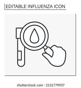  Icono de línea de prueba. Análisis de sangre. Examen de salud. Infecciones. Salud. Concepto de gripe. Ilustración vectorial aislada. Trazo editable