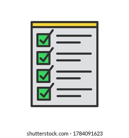 Test line icon. To do list. Color vector icon.