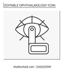  Test line icon. Ocular tonometry. Instrument measures intraocular pressure. Ophthalmology concept. Isolated vector illustration. Editable stroke