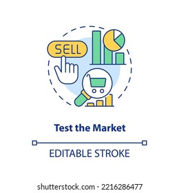 Test market concept icon. Business data analytics. Way to sustain your brand abstract idea thin line illustration. Isolated outline drawing. Editable stroke. Arial, Myriad Pro-Bold fonts used