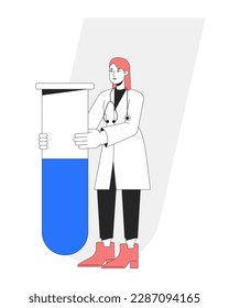 Test in medical laboratory flat line concept vector spot illustration. Doctor with sample tube 2D cartoon character on white for web UI design. Editable hero image for website landings, mobile headers