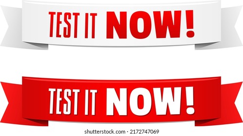 Test it now ribbon isolated on white background. Vector illustration.