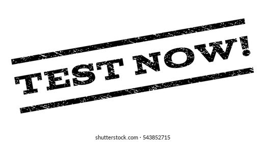 Test Now! watermark stamp. Text tag between parallel lines with grunge design style. Rubber seal stamp with scratched texture. Vector black color ink imprint on a white background.