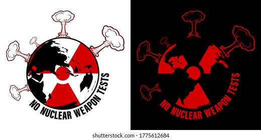 ensayar armas nucleares en el planeta. Protesta contra el uso de armas de destrucción masiva. Logo redondo, impreso para imprimir en ropa y afiches. Vector