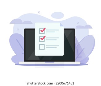 Test Online Exam Admission Icon Vector Or Vote Poll Quiz Checklist From Graphic On Laptop Computer Pc, Survey Questionnaire Check List Assessment, Examination Results report Digital Electronic Image