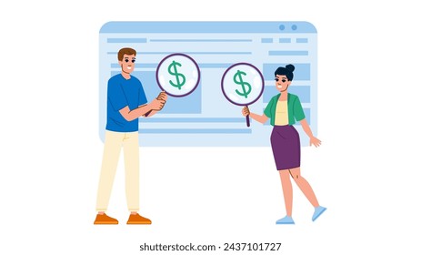 test paid search  vector.  insight website, isometric page, experience performance test paid search character. people flat cartoon illustration