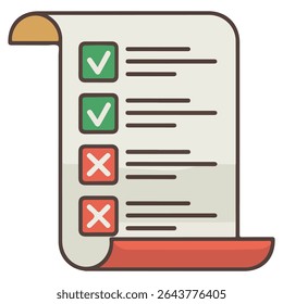 Papel de prueba con marcas de verificación Ilustración vectorial aislada sobre fondo blanco