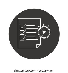 Test paper list and stopwatch line icon flat design