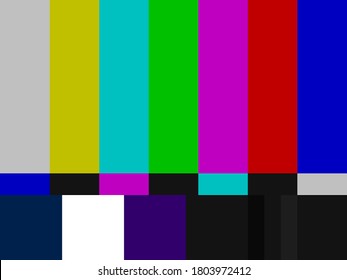 Test pattern. NTSC test card. TV color bars. Television screen error. No signal. Vector illustration.