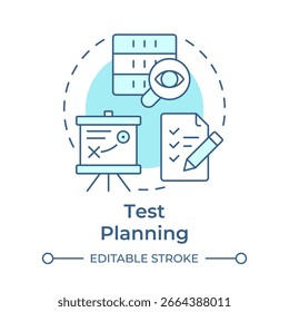 Test planning soft blue concept icon. Data management, servers. Task list, strategy. Round shape line illustration. Abstract idea. Graphic design. Easy to use in infographic, presentation