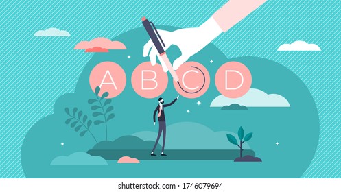 Test prep or exam preparation vector illustration in flat tiny persons concept. Educational course, tutoring service and learning method to improve knowledge score in university, school or college.