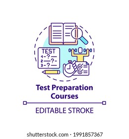 Test Preparation Courses Concept Icon. Improving Language Learning Level Idea Thin Line Illustration. Test Prep. Educational Course. Vector Isolated Outline RGB Color Drawing. Editable Stroke