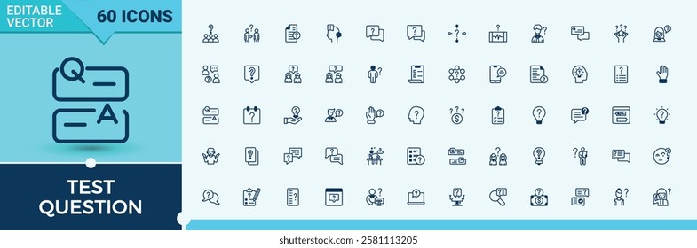 Test Question icon collection. Contains related to support, man, question, b, know, discussion and more. Minimalistic icon. Outline and solid pictogram.