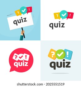 Test Quiz Logo Icon Vector Flat Cartoon Illustration, Competition Interview Time Or Interrogation Game Logotype Set, Poll Or Questionnaire Modern Creative Sign