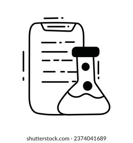 Doodle-Design-Illustration des Prüfberichts. Symbol für Wissenschaft und Technologie auf weißem Hintergrund EPS10-Datei