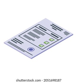 Icono de documento de resultados de prueba vector isométrico. Informe Corona. Resultado de la prueba hospitalaria del paciente