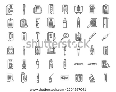 Test result icons set outline vector. Hiv test. Rapid kit
