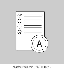 Test result paper outline icon. Test paper, exam, or survey concept illustration. Exam line icon, outline vector sign, linear style pictogram isolated on grey background. Eps file 31.
