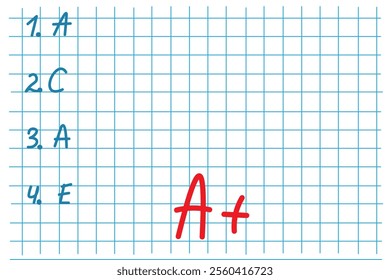 a test in a school notebook with a high score