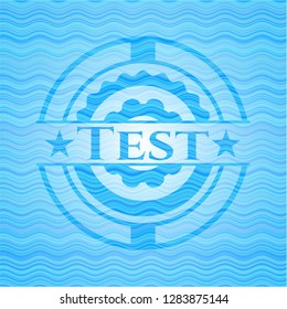 Test sky blue water wave badge background.