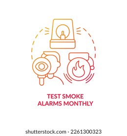 Test smoke alarms monthly red gradient concept icon. Faulty heating system. Gas detector. Safety tip abstract idea thin line illustration. Isolated outline drawing. Myriad Pro-Bold font used