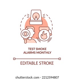 Test smoke alarms monthly terracotta concept icon. Heat system safety. Gas detector abstract idea thin line illustration. Isolated outline drawing. Editable stroke. Arial, Myriad Pro-Bold fonts used