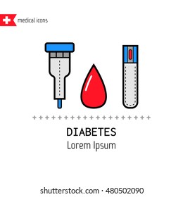 Test strips, drop. Determination level of blood sugar. Diabetes