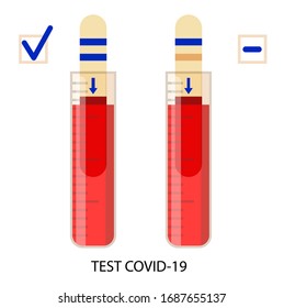 Test strips that detect the coronavirus in the blood. Laboratory blood test for a positive or negative result of the virus COVID-19. vector illustration isolated on white.