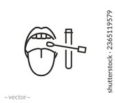 test swab icon, virus analysis from throat or nose, lab saliva sample, thin line symbol - editable stroke vector illustration