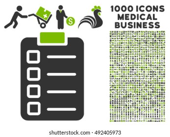 Test Task icon with 1000 medical business eco green and gray vector pictograms. Collection style is flat bicolor symbols, white background.