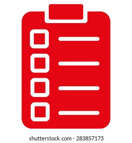 Test task icon from Business Bicolor Set. Vector style: flat symbol, red color, rounded angles, white background.
