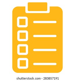 Test task icon from Business Bicolor Set. Vector style: flat symbol, yellow color, rounded angles, white background.