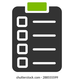 Test task icon from Business Bicolor Set. Vector style: bicolor flat symbol, eco green and gray colors, rounded angles, white background.