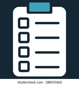 Test task icon from Business Bicolor Set. Vector style: bicolor flat symbol, blue and white colors, rounded angles, dark blue background.