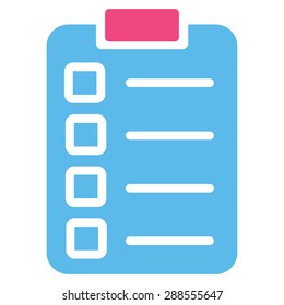 Test task icon from Business Bicolor Set. Vector style: bicolor flat symbol, pink and blue colors, rounded angles, white background.