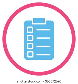 Test Task vector icon. Style is bicolor flat circled symbol, pink and blue colors, rounded angles, white background.