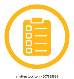 Test task vector icon. This rounded flat symbol is drawn with yellow color on a white background.