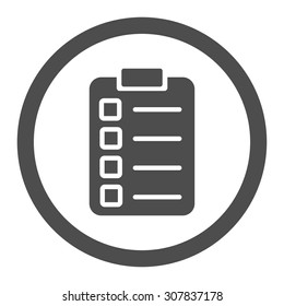 Test task vector icon. This rounded flat symbol is drawn with gray color on a white background.
