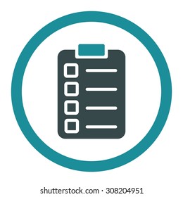 Test task vector icon. This rounded flat symbol is drawn with soft blue colors on a white background.