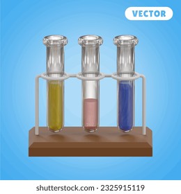 test tube 3D vector icon set, on a blue background