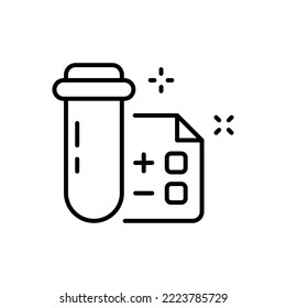 Test tube for analysis line icon. Laboratory test, positive and negative results, plus, minus, corona, covid, virus, medical examination, doctor, patient. Healthcare concept. Vector line icon